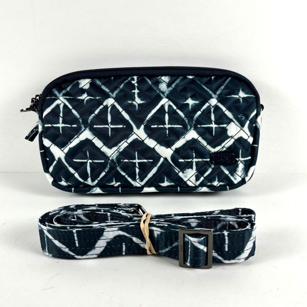 Lug Coupe XL Crossbody Bag Navy White Tie Dye Quilted Adjustable Strap‎
